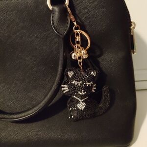 Black Cat bling keychain purse charm